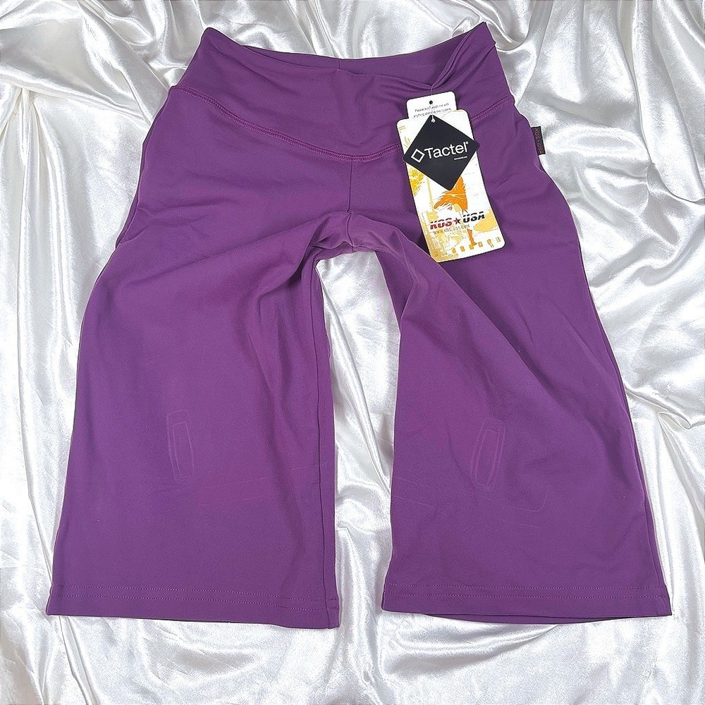 y2k KOS USA Capri Pants Purple New Tactel Lycra Wide Leg gaucho Yoga Shorts